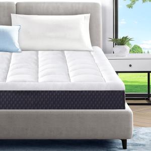 5 Inch Queen Size Mattress in a Box, Cooling Gel Memory Foam Plus Pillowtop Mattress, Ergonomically Designed, CertiPUR-US Certified, Fiberglass-Free, Pressure Relief (White-black)