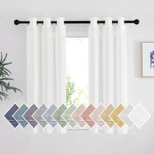 NICETOWN Short Linen Curtains for Kids Room 48 inches Long, Grommet Flax Semi Sheer Window Treatments Privacy with Light Filtering for Bedroom/Bathroom, Ivory, 2 Panels, W36 x L48