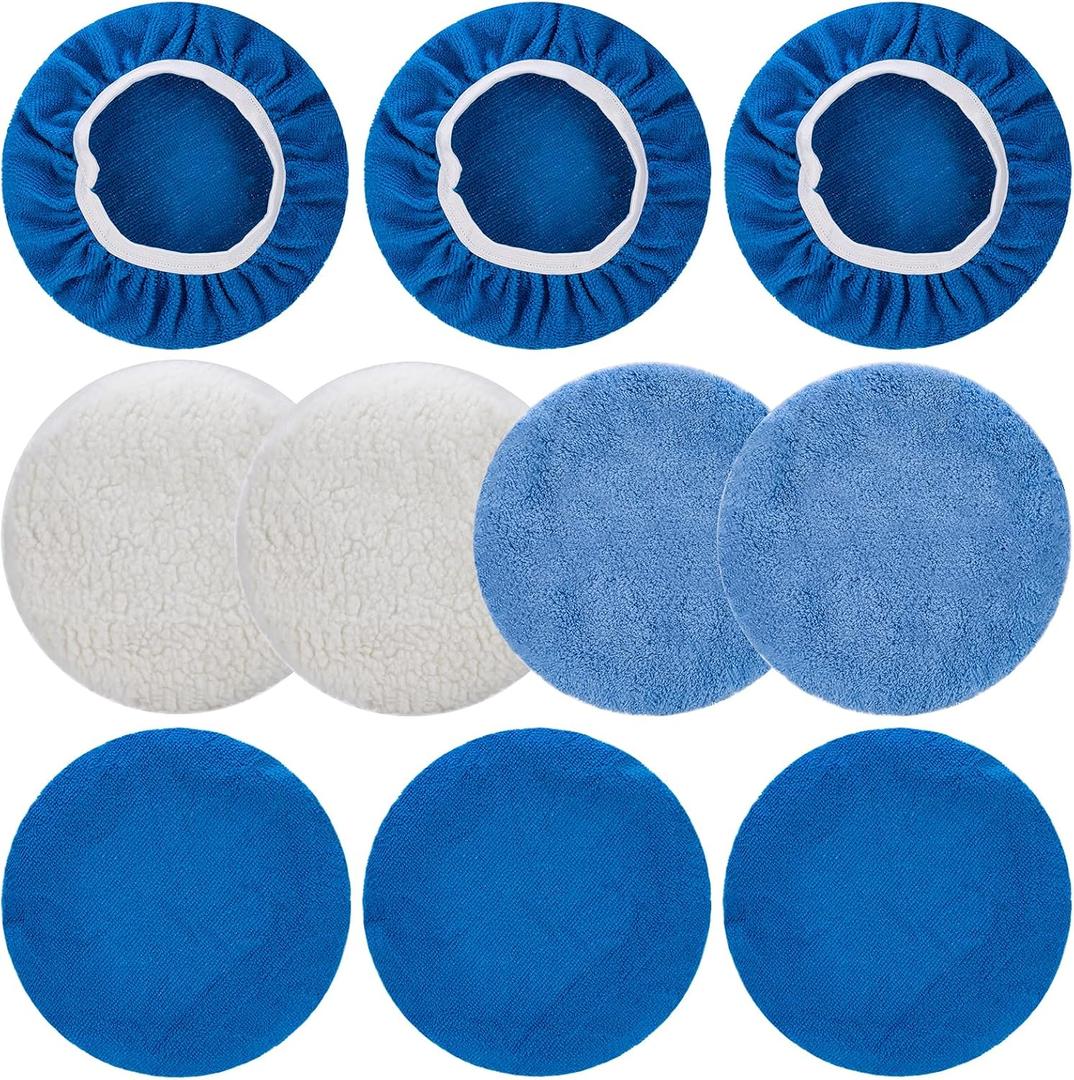 THINKWORK 10 Pcs Car Polishing Pad - 10 Inch Buffing Pad, Microfiber Wax Applicator Pad, Wool, Coral Fleece