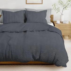 Dark Grey Cover King Size, Seersucker 3 Pieces Bedding Set, Includes 1 Duvet Cover 106x96 Inches and 2 Pillowcases 20x36 Inches