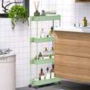 SPACEKEEPER Slim Rolling Storage Cart 4 Tier Bathroom Organizer Utility Cart Mobile Shelving Unit Tower Rack for Kitchen, Laundry Room, Bathroom, Narrow Places, Green