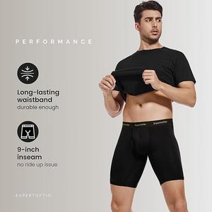 Men's Underwear 9 Inch Long Leg Boxer Briefs for Men, Performance, Moisture Wicking Pack Of 3, Anting Chafing, Fly (Large, Grey/Black) 