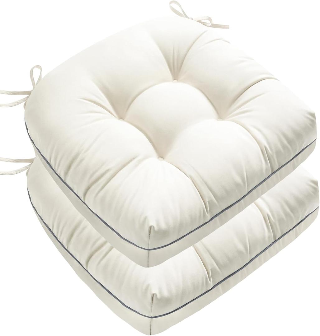 1 MIDDLE ONE Outdoor Chair Cushions Set of 2, Outdoor Cushions for Patio Furniture and Wicker Chair, Memory Foam Patio Seat Cushion Pads with Ties, 19 x 19 Inch (Cream)