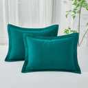 WINLIFE 100% Cotton Quilted Pillow Sham Floral Printed Pillow Cover Set of 2 (King Size, Dark Green) (36" x 20" (Pack of 2))