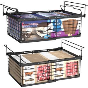 NADAMOO Hanging Chest Freezer Organizer Bins, 2 Pack Large Expandable Freezer Baskets for Chest Freezer, Metal Adjustable Storage Containers for Deep Freezer - Black