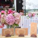 Colingmill 24 Pcs Wooden Table Number Stands Wedding Table Name Holder Semicircular Design Place Card Holders with 24 Pcs Tented Cards for Retail Shop Wedding Party Events Decoration(Brown)