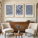 Large Framed William Morris Blue Canvas Wall Art for Living Room, 3 Piece, 24"W x 36" H x 3Pcs, Blue