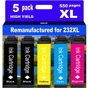 Remanufactured for Epson 232XL Ink Cartridges Combo Pack 232 T232XL for XP-4200 XP-4205 Workforce WF-2930 WF-2950 Printer 5 Pack