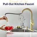 Kitchen Faucets with Soap Dispenser Pull Down Sprayer, Gold
