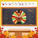 4 x Geyee 26 Pcs Thanksgiving Turkey Bulletin Board Set Turkey Stickers Wall Decal Self Adhesive for Kid School Classroom Blackboard Fall Autumn Halloween Party Decorations