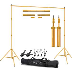 HYJ-INC 10ft x 7ft - Titanium Gold Adjustable Photography Backdrop Support System Photo Video Studio Background Stand Kit with Carry Bag for Portrait & Studio Photography