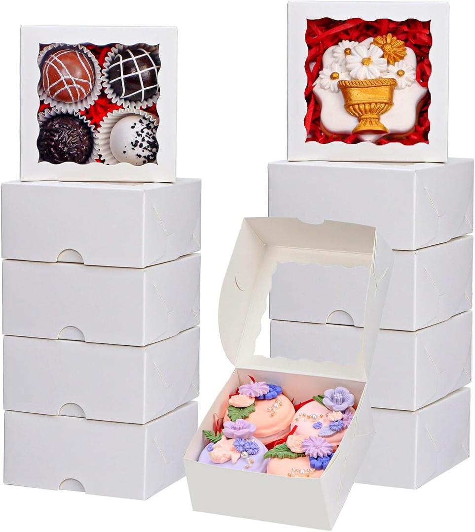 RomanticBaking 40 Pack Bakery Boxes 4x4x2 Inches Cookies Boxes Mini Bundt Cake Boxes Pie Boxes Cinnamon Roll Treat Boxes Chocolate Truffle Boxes Party Wedding Favor