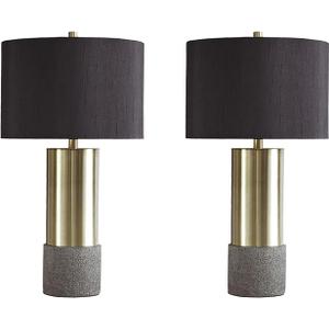 Signature Design by Ashley Jacek Modern Contemporary Table Lamp, 2 Count, Gray & Brass Finish (Gold)