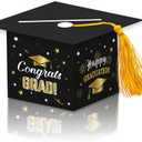 3 x 2026 Graduation Party Card Box, Black Gold Congrats Cap Card Holder Box with Tassel for 2026 Graduation Party Decoration