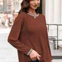 Long Sleeve Shirts for Women Fall Business Casual Blouses Crewneck Pleated Work Tunic Tops 2025 (M)