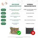 Macrame Magazine Rack - Boho Home Decor Storage Holder - Standing Basket, Standard Large Size, 14.17"×10.2"×10.2 (Latte Tassels)