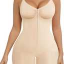SHAPERX Women's Shapewear Bodysuit Tummy Control Seamless Zip-Up Body Shaper Waist Defining Silhouette High Support, Large-X-Large, Beige