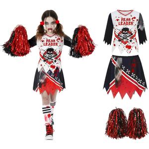 Morph Zombie Cheerleader Costume For Girls, Zombies Cheerleader Costume For Girls, Halloween Costumes For Kids (Medium)