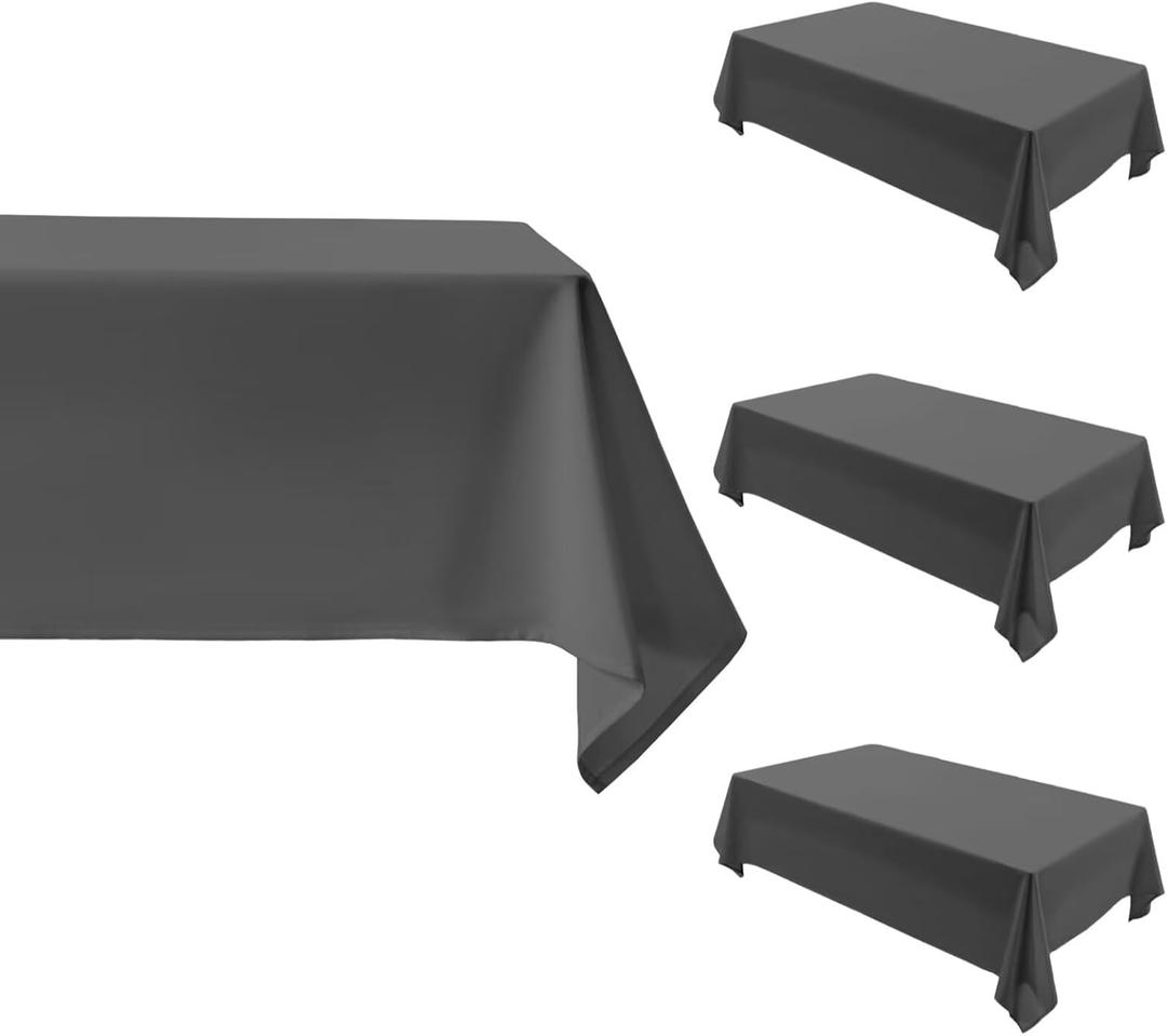 4 Pack Grey Rectangle Tablecloth - 60 x 84 Inch, Waterproof & Wrinkle Resistant Polyester Table Cover for Dining, Buffet, Parties & Camping