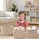 3 Pack Cube Storage Bin, 9x9x7 Cotton Rope Woven Baskets for Organizing Toys Clothes Towels, Square Gift Storage Baskets for Shelves, Nursery, Closet, Bathroom, Pantry (Jute)