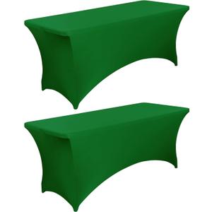 6FT Fitted Green Table Cloths for Rectangle Tables, 2 Pcs - Stretch Spandex Table Cover Protector for Banquet, Massage Bed, Wedding, Birthday, 72 Length x 30 Width x 30 Height