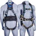 Fall Protection 5pt Full-Body Safety Harness, Vented & Padded Shoulder, Back & Legs, 8 Thick Back Support, Tongue Buckle, D-Rings, Grommet Leg Straps & Waist Belt (OSHA/ANSI Rated PPE), Medium-Large