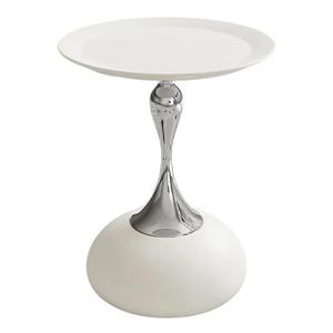 Metal Round End Table,Modern Pedestal Table,Corner Drink Tables,Accent Side Table Nightstand for Living Room,Patio and bar (White-Silver)