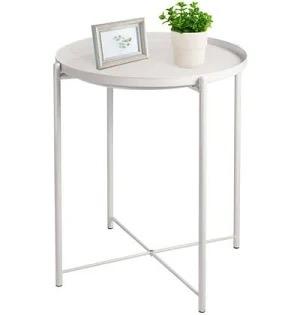 Round Small Side Table, Metal End Table with Removable Tray for Indoor Outdoor, Modern Style Sofa Side Table, Accent Table for Living Room, Bedroom, Balcony, Office (A-Black)
