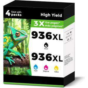 936XL (936e) Ink Cartridges Combo Pack Replacement for HP 936 e XL for OfficeJet 9122e Pro 9125e 9120e 9128e 9135e 9110b 9120b 9128 9130 9130e 9110e 9130b 9135 for HP936 Black Cyan Magenta Yellow