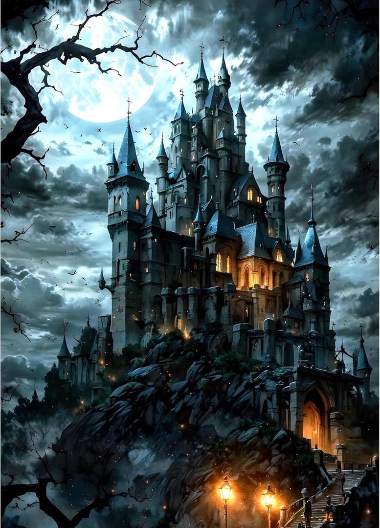 ossomo Diamond Painting Kits for Adults,DIY 5D Full Drill Moonlit Gothic Castle Diamond Art Kits Diamond Dots Pictures Perfect for Relaxation and Home Wall Decor 30x40cm