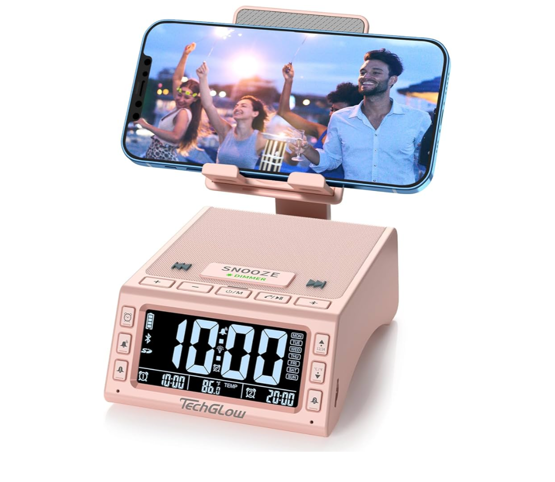 TechGlow Foldable Cellphone Stand with Wireless Bluetooth Speaker Birthday Gifts for Men Women Mother Father Cool Tech Gadgets- Pink