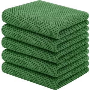 Homaxy 100% Cotton Waffle Weave Kitchen Towels, 5-Pack Ultra Soft Absorbent Dish Towels, Quick Drying Cleaning Towels, 13 x 28 Inches, Grass Green