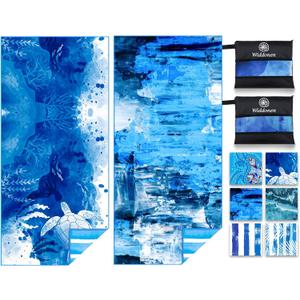 Lightweight Thin Microfiber Beach Towel Sand Free Quick Dry Absorbent Compact Soft Pool Swim Travel Towels Extra Large Oversized Beach Accessories Packable Essentials Stuff Gifts for Adult (32x71 inch, 2 Pack Blue Grass)
