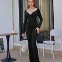 Women's Sexy Long Sleeve Bodycon Jumpsuit Tight Wide Leg Full Length Romper (Black)