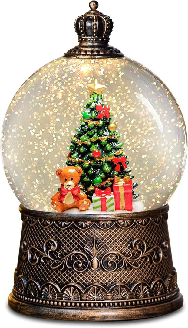 Christmas Snow Globes Lantern with Music, Christmas Tree Snow Globes with Swirling Glitter Effects, USB/Battery Powered with 6-Hour Timer, Holiday Decorations Indoor