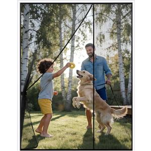 Sunolga Magnetic Screen Door Fits Door Size 70 x 79 Inch, Actual Screen Size 72 x 80 Inch, Reversible Left Right Side Opening, Sturdy Polyester Mesh Curtain Hands Free for Patio, Sliding Door, Black