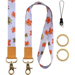 Cute Lanyard Keychain Set for ID Badges, Keys, Wallet - Ultra Soft, Durable Polyester (Maple Leaf)