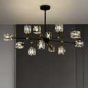 KUSSCO Modern Sputnik Chandeliers 12-Light Crystal Chandelier Adjustable Height Black and Gold Pendant Light Sputnik Ceiling Light Fixture for Kitchen Island Dining Room Living Room Bedroom G9 Base