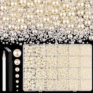 11000Pcs Flatback Pearls for Crafting (Ivory White/Beige), Assorted Size 2/3/4/5/6/8/10mm Half Pearl, Bedazzling Bead for DIY Crafts Clothing Tumblers Mugs Shoes Fabric Embellishment Nail Art Makeup (Large Pack)