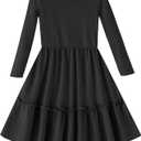 GSVIBK Toddler Girls Cotton Dress Long Sleeve Baby Girl Ruffle Ribbed Knit Sweater Dresses Fall Swing Skirt (Black)