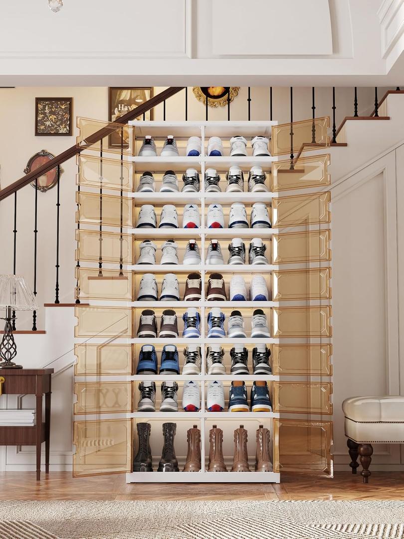 9-Tier Foldable Shoes Rack Organizer With Clear Magnetic Door, Hold Up 27 Pairs, Easy Assembly Plastic Shoe Shelf With Wheels for Door Entrance Living Room Bedroom