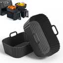 Silicone Air Fryer Liners 2 Pack, Reusable Liners Compatible for Ninja Foodi DZ201, DZ401, DZ550, COSORI, Chefman, Instant Air Fryer, and 6-in-1 8-10QT AirFryer Baskets (Black)