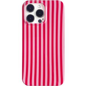 Cute Striped Phone Case Compatible with iPhone 16 Pro 6.3",Aesthetic Trendy Retro Stripe Pattern Chic Pretty Stylish Protective Girls Women Cover for iPhone 16pro-Red Pink