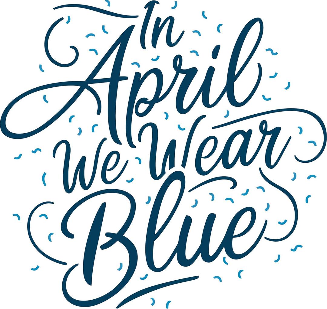 in April We Wear Blue Quote Wall Decal Wall Dcor Vinyl Sticker Size: 26 x 26