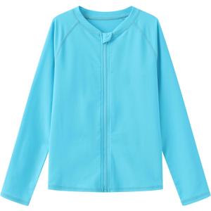HODOSPORTS Boys UPF 50+ Rash Guard Swim Shirts with Zipper Long Sleeve Quick Dry UV Protection Sun T-Shirts (Blue)