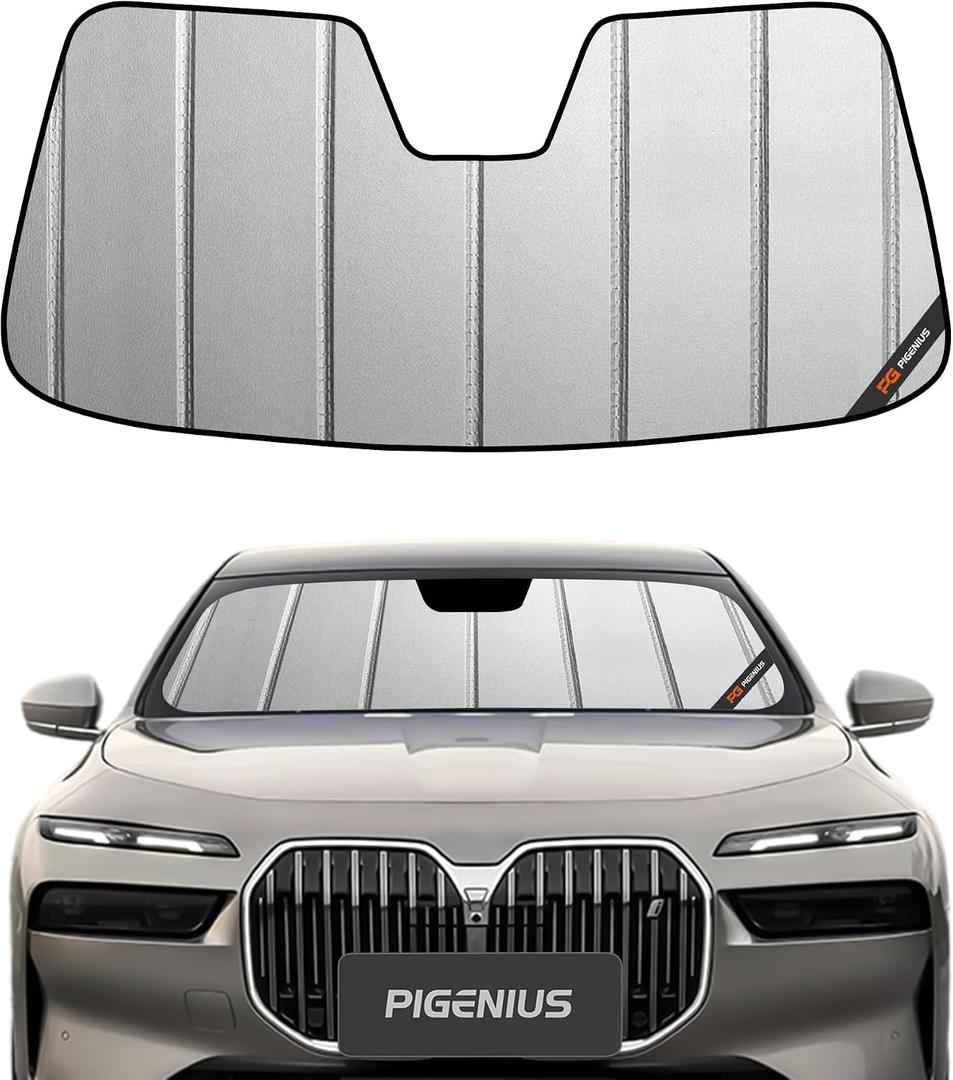 Pigenius Custom Fit Windshield Sunshade for BMW 7 Series Sedan & i7 2023-2026, Fits 740i 750i i7 M70 M760e, Premium Grey Leather Finish