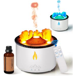 BOHOFAM Essential Oil Diffuser 360ML,Volcano Diffuser/Humidifier, Flame and Volcano 2 Mist Mosdes, Included 50ML Hotel Collection Essential Oil for Home, Bedroom,Large Room (White)