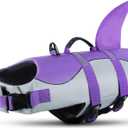 Queenmore Dog Life Jacket with Rescue Handle - Adjustable Reflective Dog Shark Life Vest for Large Dogs, Purple, L
