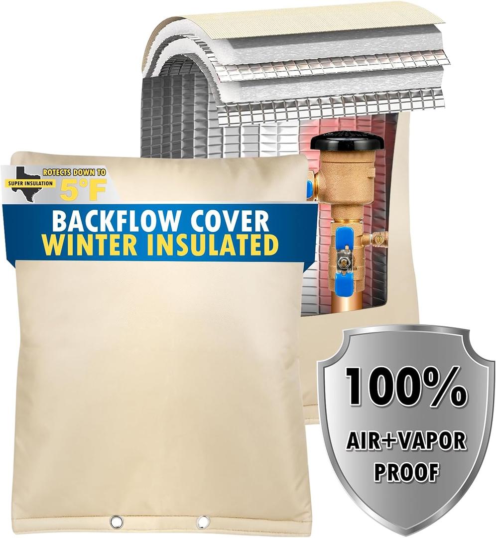 Backflow Preventer Insulation Cover, (5F) Actgan 16"X20" 5 Layers Outdoor Pressure Vacuum Breaker Sprinkler Valve Faucet Cover for Winter Freeze Protection Beige
