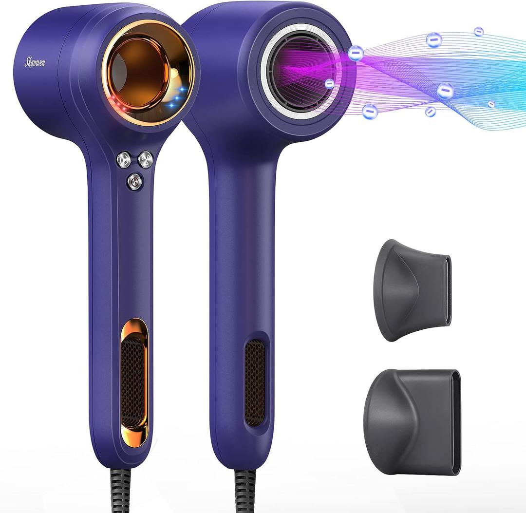 Hair Dryer, Negative Ionic Blow Dryer with 110, 000 RPM Brushless Motor for Fast Drying, Noise Reduction Design/Constant Heat Control with Magnetic Nozzle, for Home, Salon (Indigo Blue)